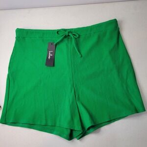 Lulus Green Ribbed Knit Drawstring Lounge Shorts Womens XL New With Tags